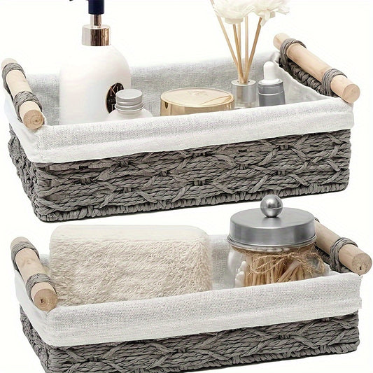 Nutshell countryside woven storage baskets in gray with wooden handles for stylish organization