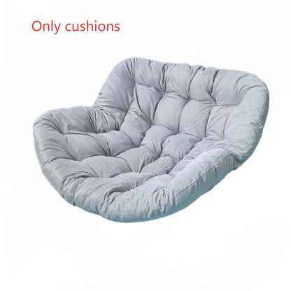 Light gray tufted round comfortable patio chair cushion with plush padding for outdoor seating