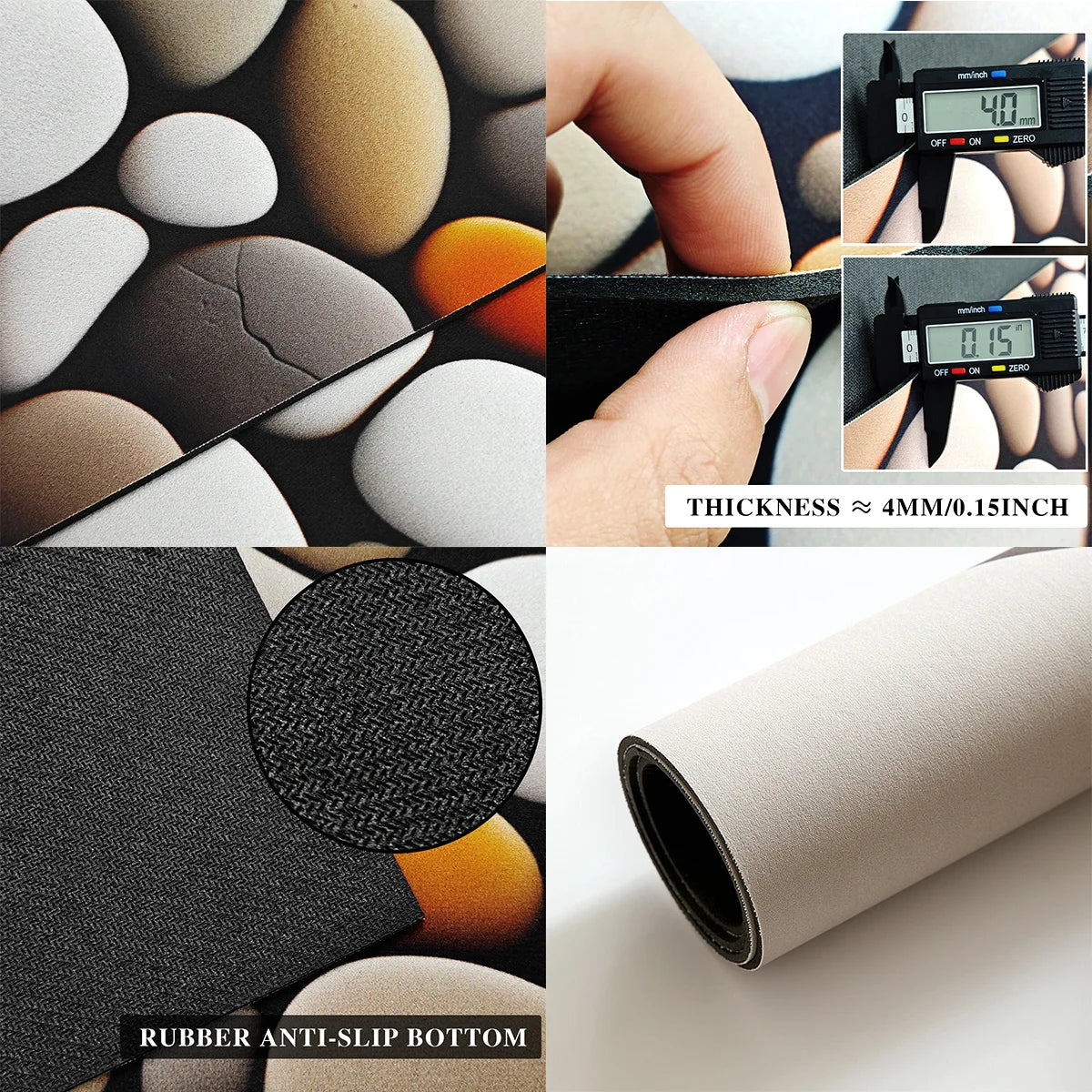 Nutshell kitchen floor mats pebble print cushioned 4mm non slip rubber bottom rollable kitchen organizer mat