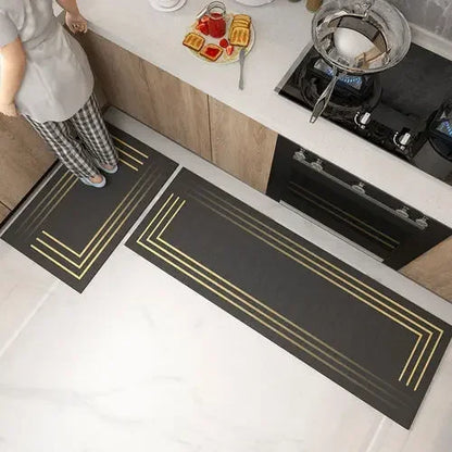 Nutshell black kitchen floor mats set with gold geometric stripes anti fatigue cushioned runner and mat