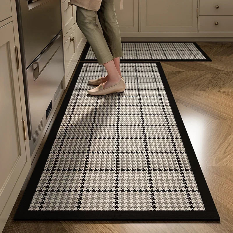 Nutshell kitchen floor mats black bordered houndstooth runners in kitchen providing cushioned anti fatigue support