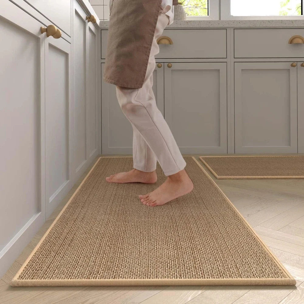 Nutshell washable non-slip kitchen rug natural beige runner with textured fiber surface and anti skid backing