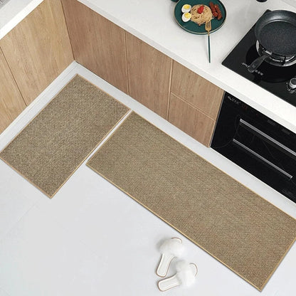 Nutshell washable non-slip kitchen rug set beige woven runner with matching small mat for stove area