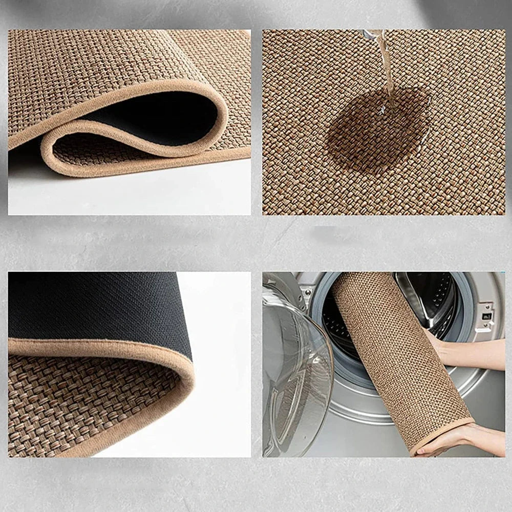 Nutshell washable non-slip kitchen rug beige woven texture machine washable water resistant surface with rubber backing