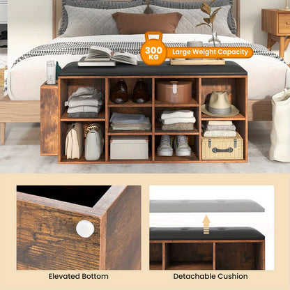 Nutshell cushioned shoe rack bench with multiple compartments and large weight capacity of 300 kg