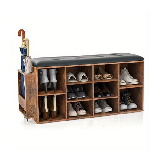 Nutshell cushioned shoe rack bench with storage compartments for organized shoe display