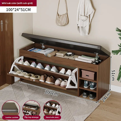 Nutshell Cushioned Shoe Storage Bench in Wild Oak with Flip-Top Design for Organized Entryways