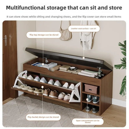 Nutshell Cushioned Shoe Storage Bench with flip-top for seating and organized shoe storage