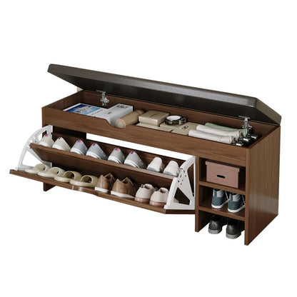 Nutshell Cushioned Shoe Storage Bench with spacious interior and multiple shoe compartments for organized storage