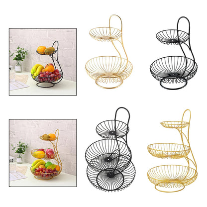 Nutshell decorative fruit storage rack in black and gold wire design with two-tiered bowl for fruit display