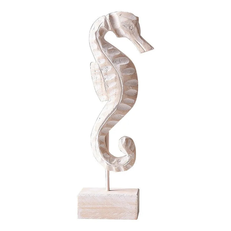 Nutshell Wooden Seahorse Ornament in White for Mediterranean style home decor