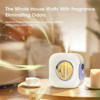 Nutshell desktop aroma diffuser releasing fragrance to eliminate odors in a cozy living room