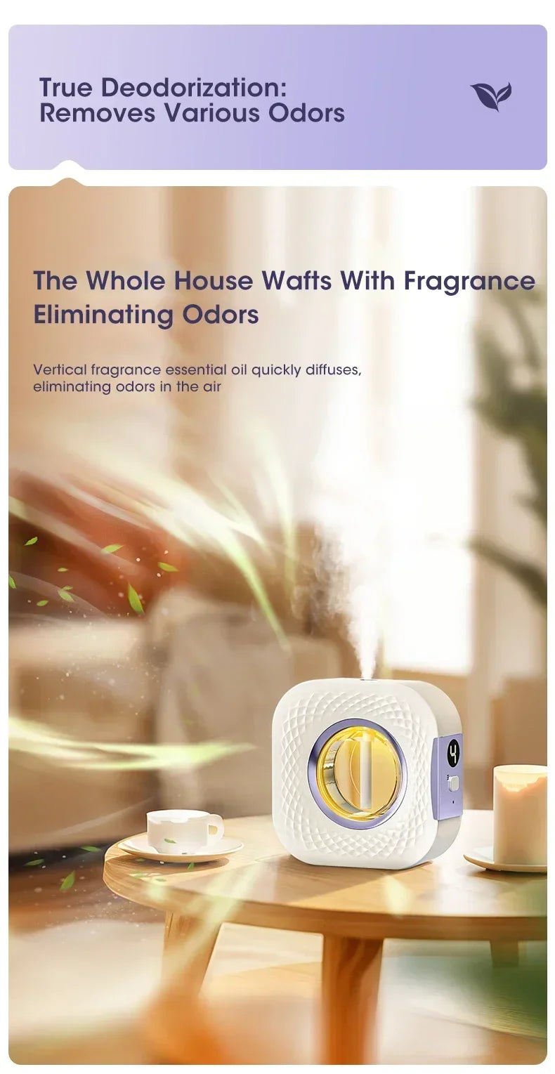 Nutshell desktop aroma diffuser emitting fragrance to eliminate odors on a wooden table