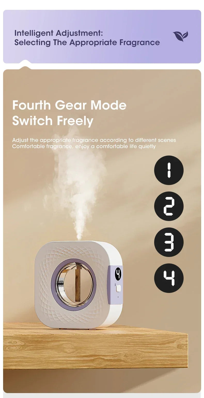 Nutshell desktop aroma diffuser with fourth gear mode for adjustable fragrance output on wooden surface