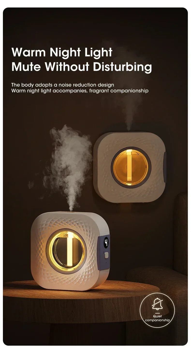 Nutshell desktop aroma diffuser with warm night light and quiet mist for home fragrance