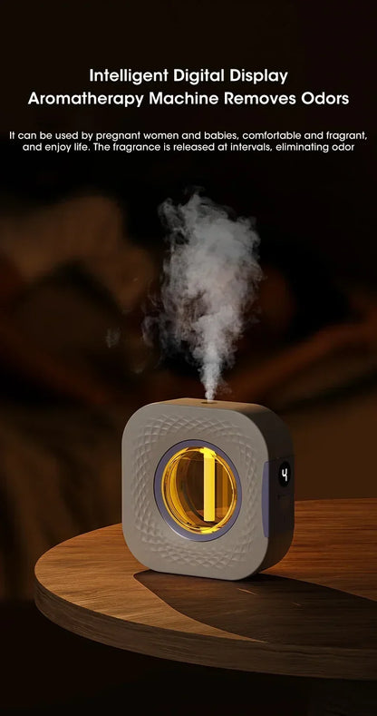Nutshell desktop aroma diffuser with intelligent digital display releasing mist to remove odors
