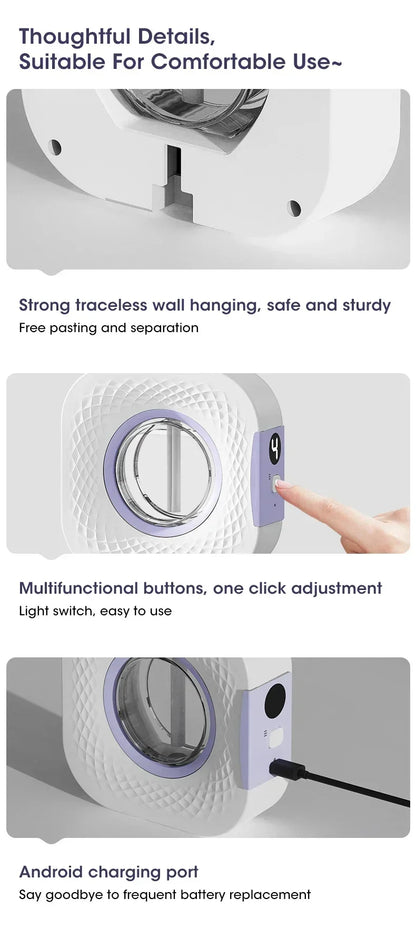 Nutshell desktop aroma diffuser with wall hanging, multifunctional buttons, and Android charging port