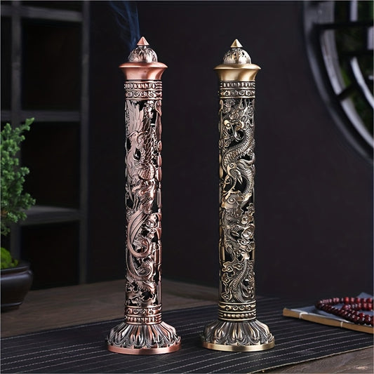 Nutshell dragon phoenix incense burner in bronze and silver with intricate detailing for relaxation and meditation