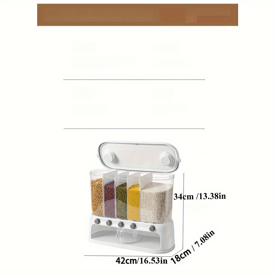 Nutshell dry food dispenser with multiple compartments for organized storage of grains and cereals