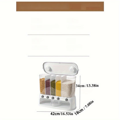 Nutshell dry food dispenser with multiple compartments for organized storage of grains and cereals