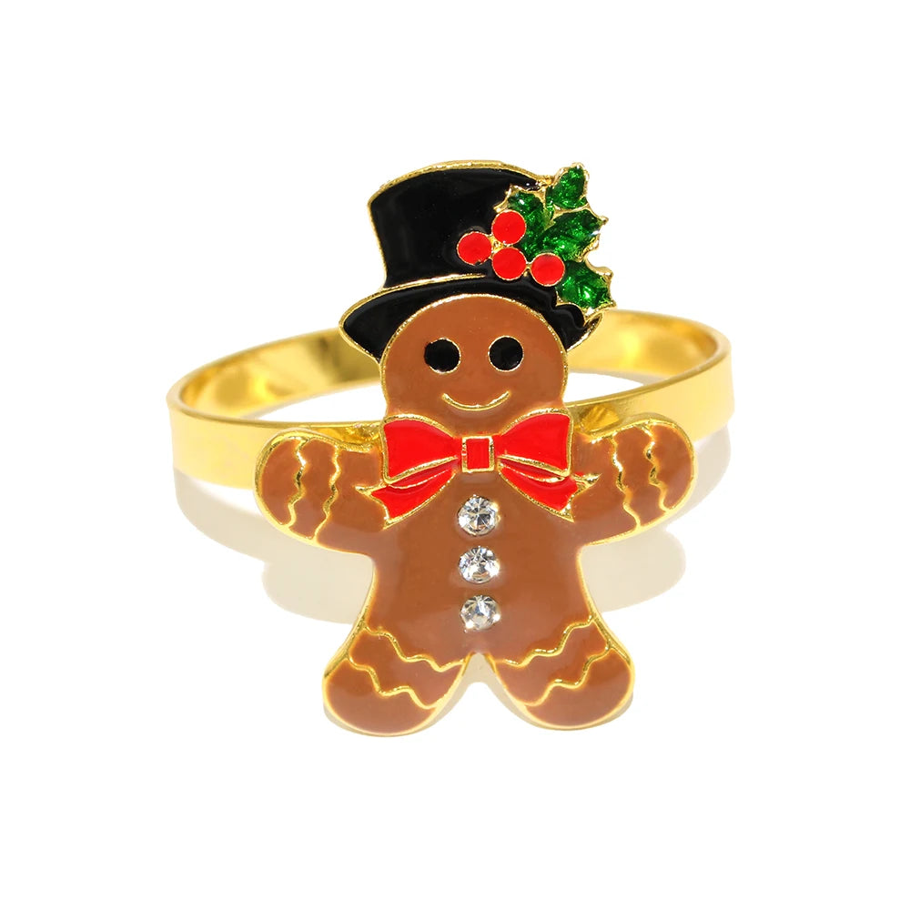 Gingerbread man Christmas napkin rings set with festive colors and holiday design for table decor
