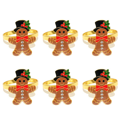 Christmas napkin rings set featuring gingerbread men with festive hats and decorations for holiday dining