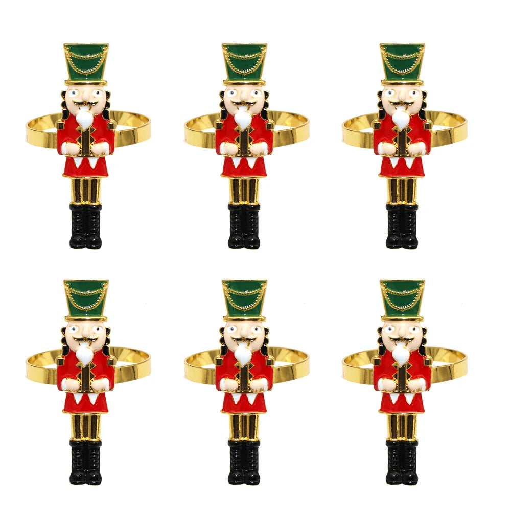 Christmas napkin rings set featuring six soldier nutcracker designs in vibrant colors