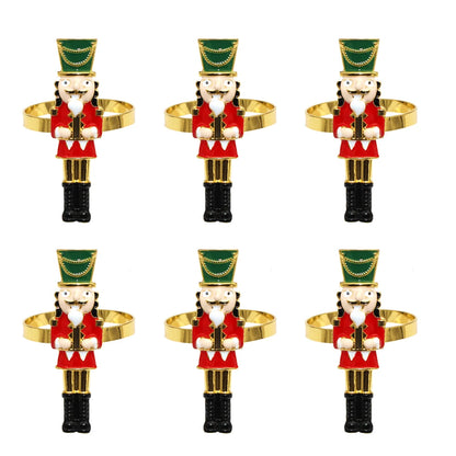 Christmas napkin rings set featuring six soldier nutcracker designs in vibrant colors