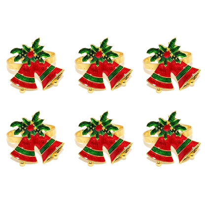 Christmas napkin rings set featuring golden bells and holly for festive table decor