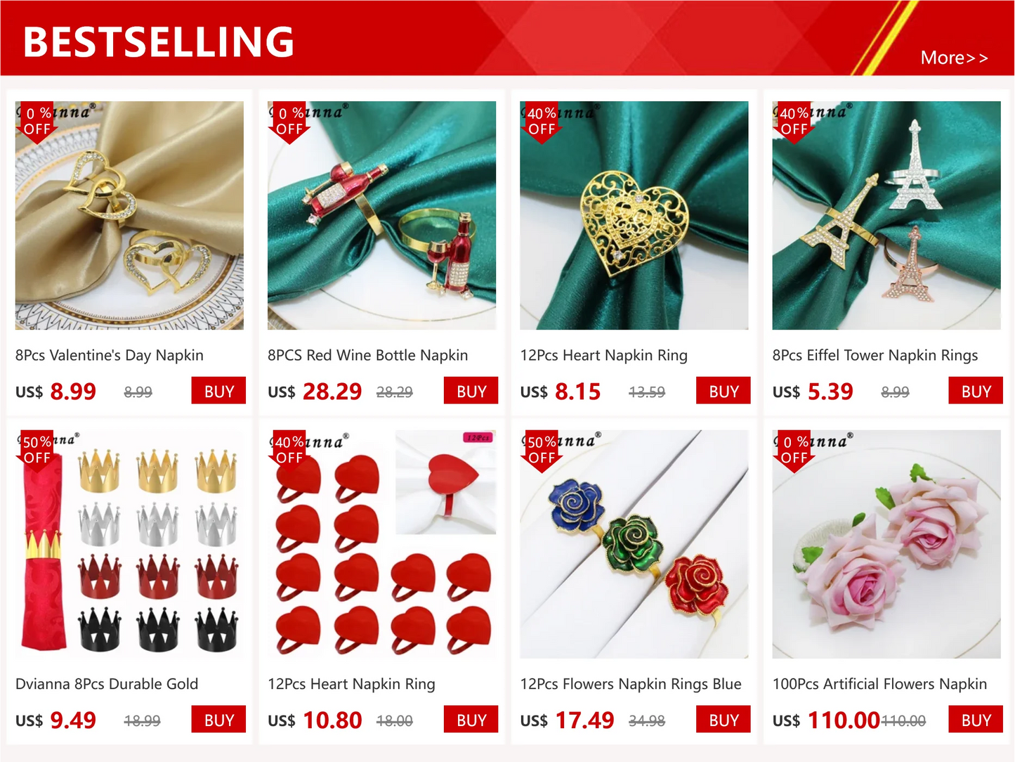 Christmas Red Poinsettia Napkin Rings in festive design for holiday table settings