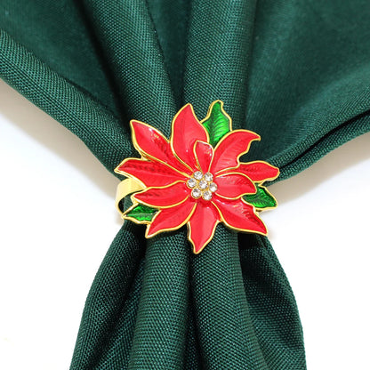 Christmas Red Poinsettia Napkin Rings embellished with sparkling details for holiday table decor