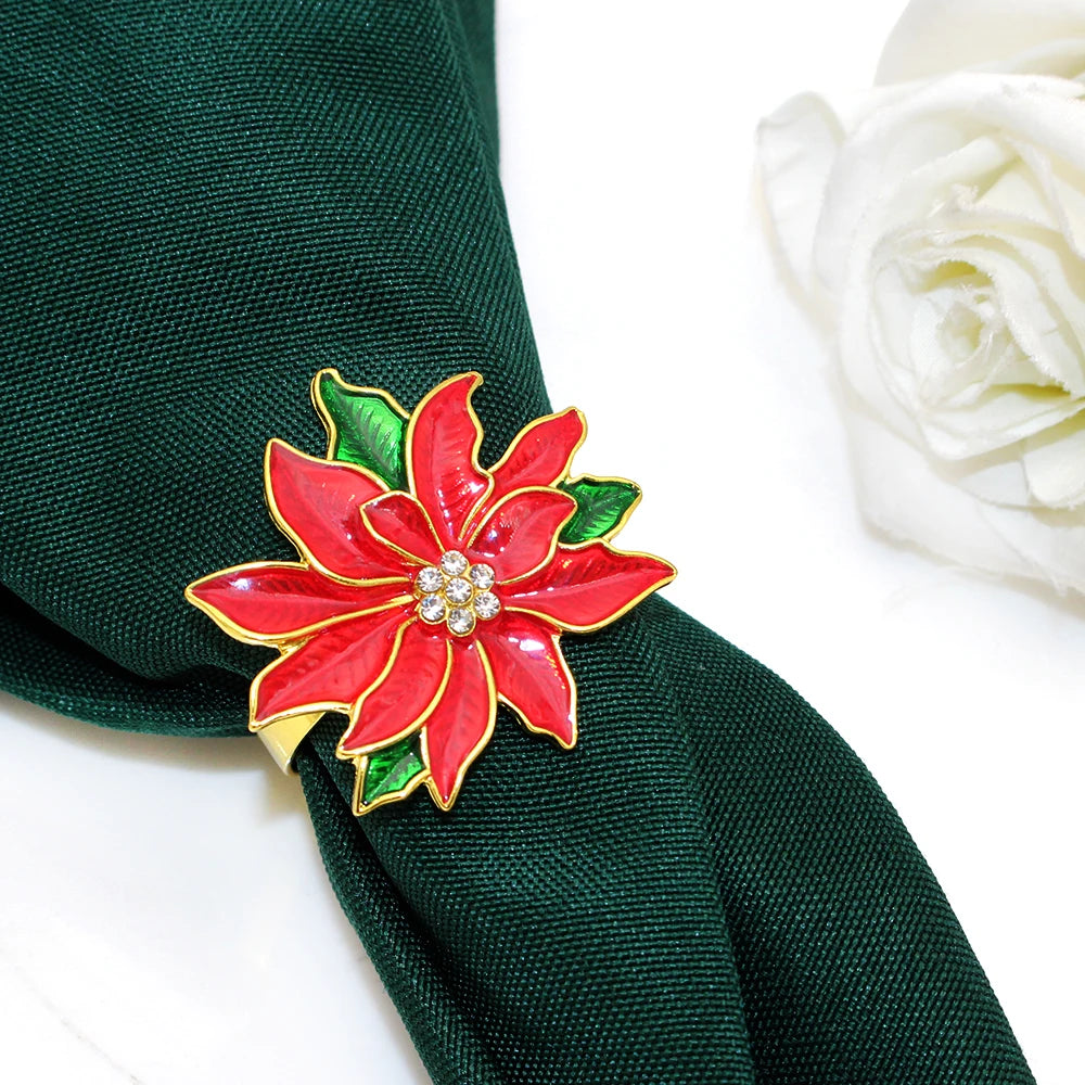 Christmas Red Poinsettia Napkin Rings with Elegant Design for Holiday Table Settings