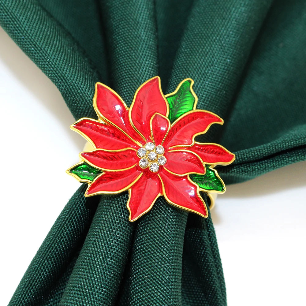 Elegant Christmas Red Poinsettia Napkin Rings for festive table settings and holiday celebrations