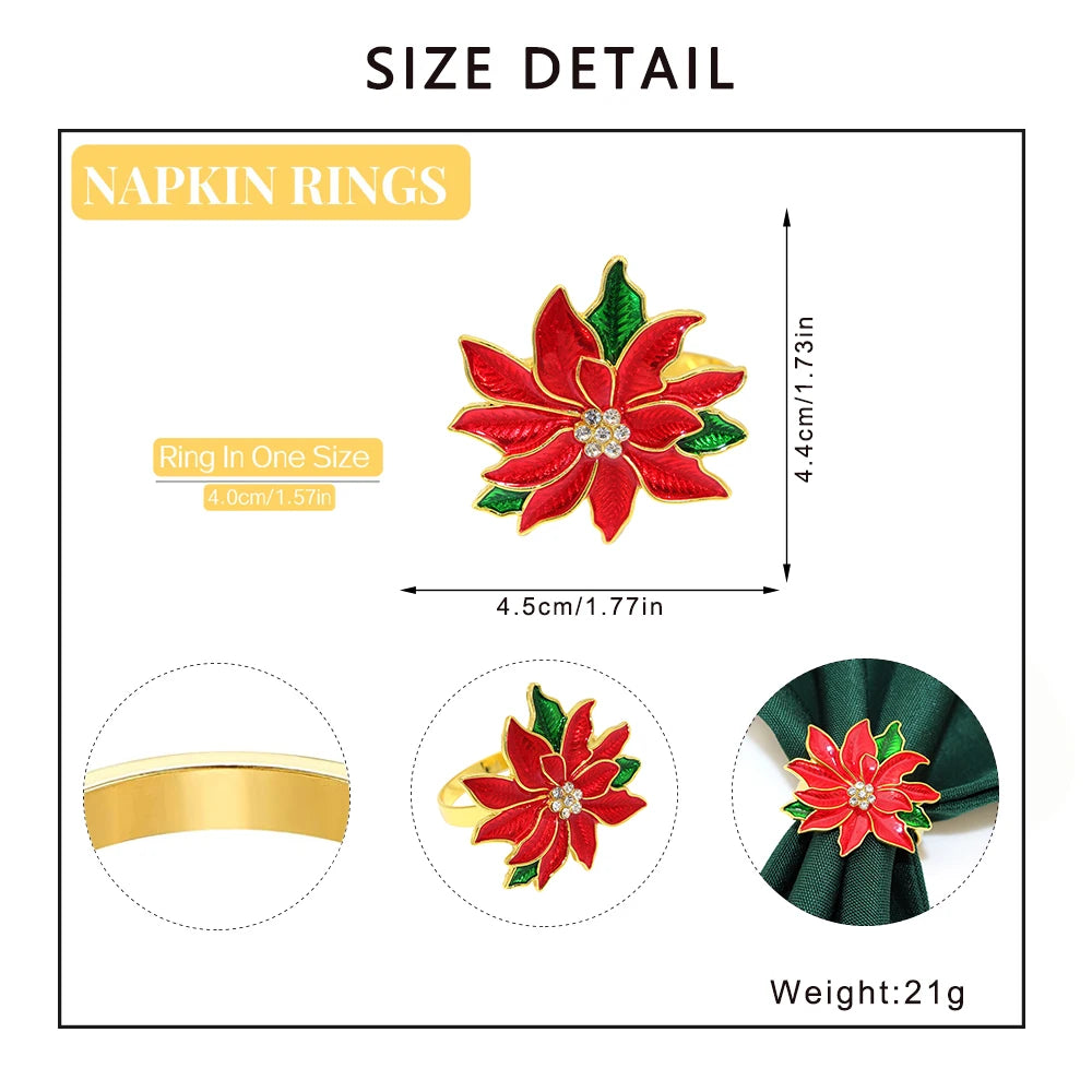 Christmas Red Poinsettia Napkin Rings with a decorative flower design for festive table settings