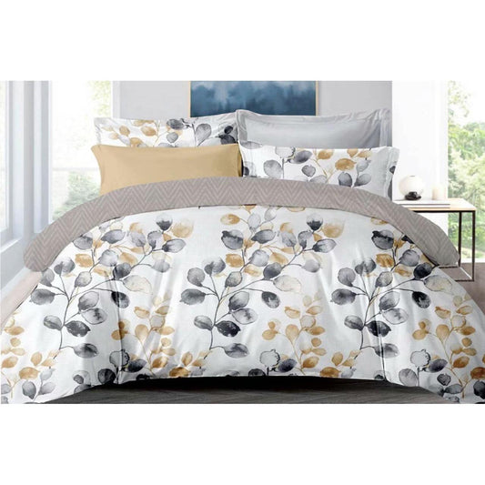 Eden Leaves duvet set featuring floral patterns in gray and gold for a stylish bedding upgrade