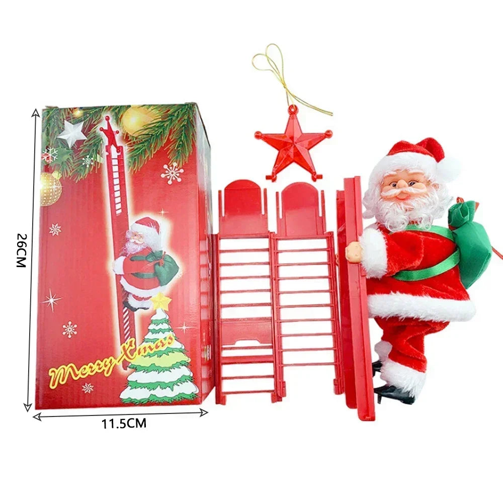 Electric climbing Santa Christmas ornament with red sled and star decoration for festive decor
