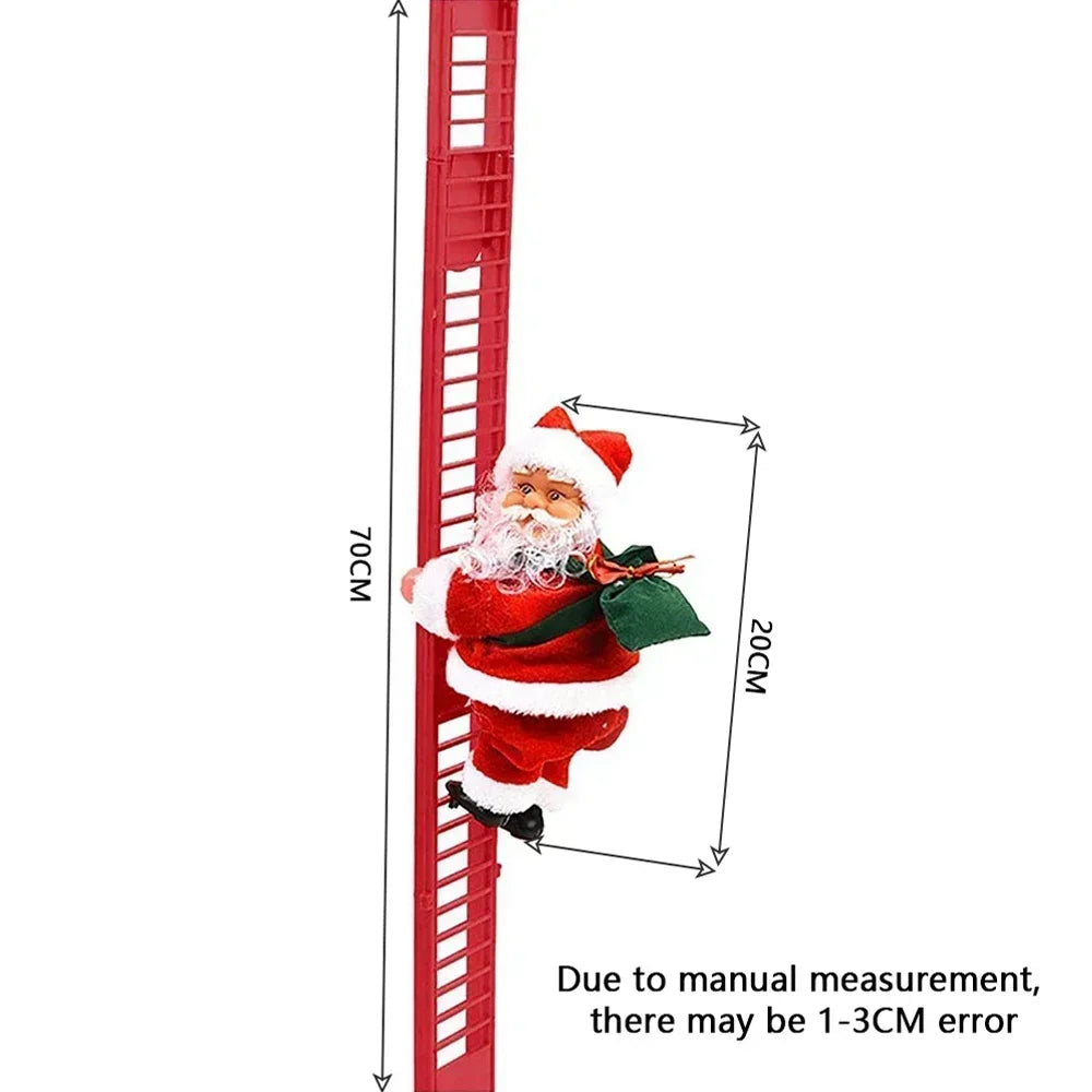 Electric climbing Santa Christmas ornament in festive attire, climbing a ladder for holiday decor