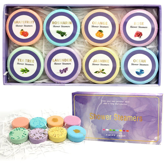 Nutshell essential oils shower steamers set with various scents in colorful packaging for a spa-like experience