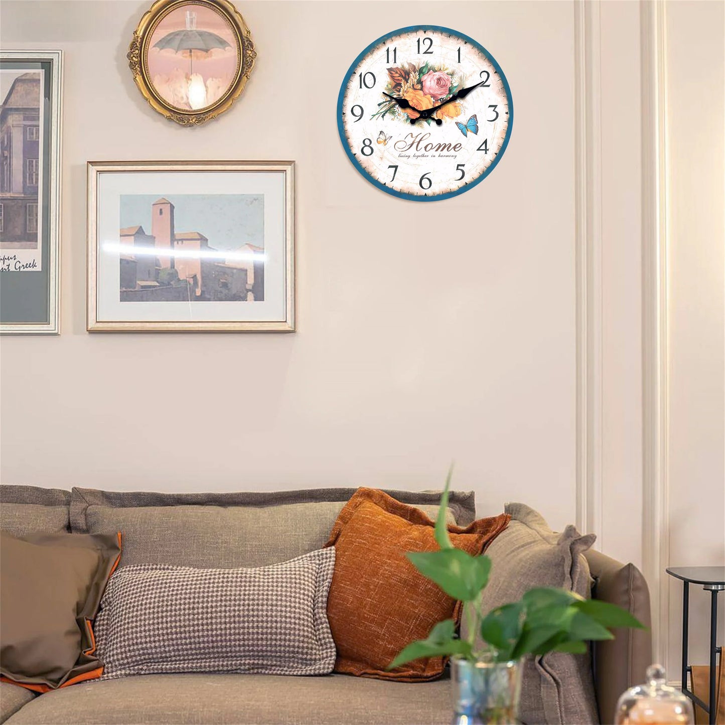 European style flower wall clock with floral design and vintage numbers, perfect for home decor