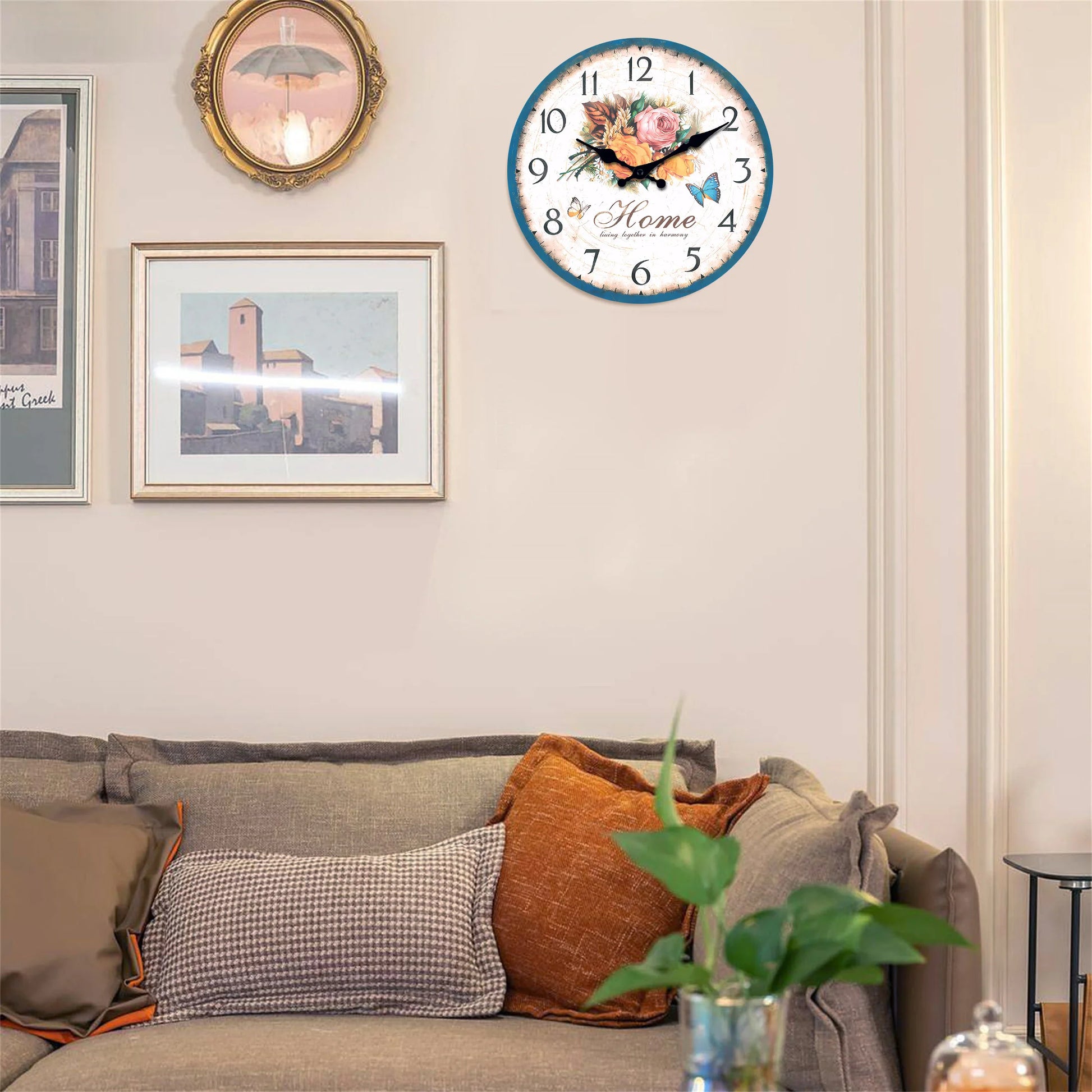 European style flower wall clock with floral design and vintage numbers, perfect for home decor