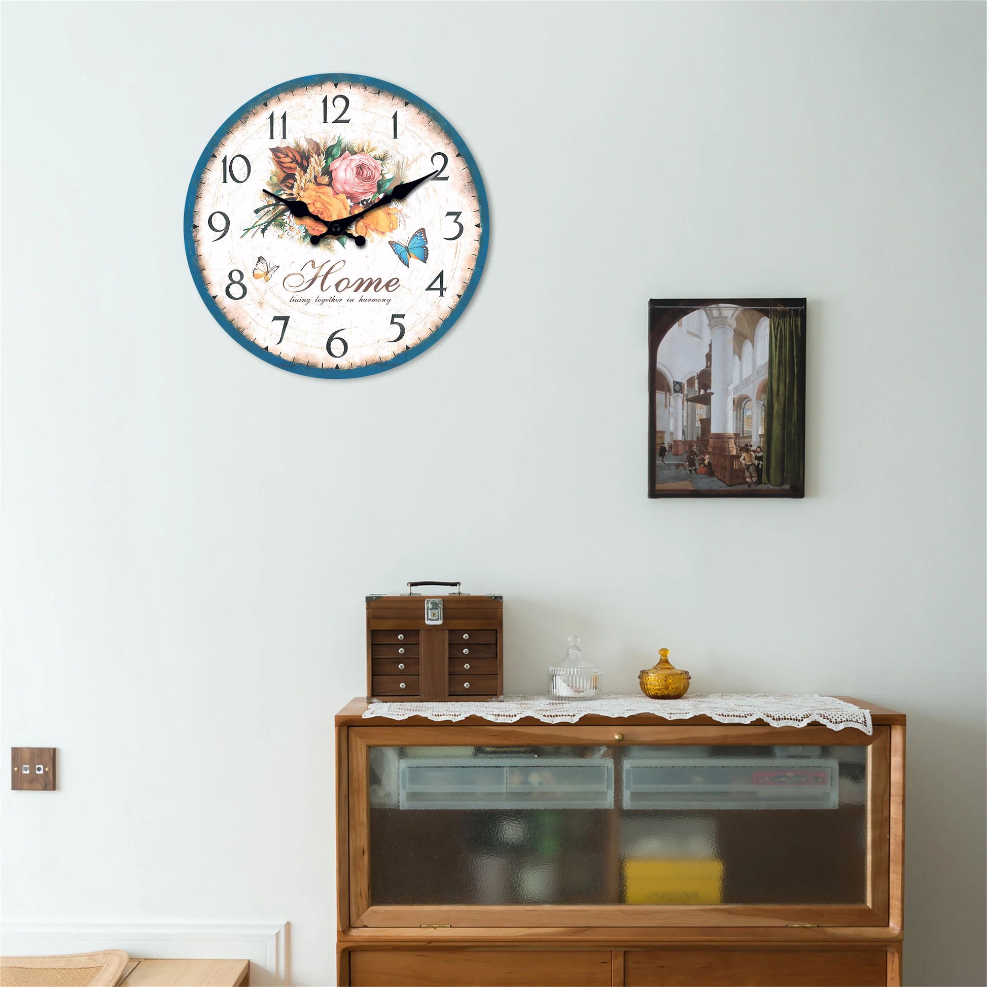 European style flower wall clock with floral design and vintage numbers for home decor