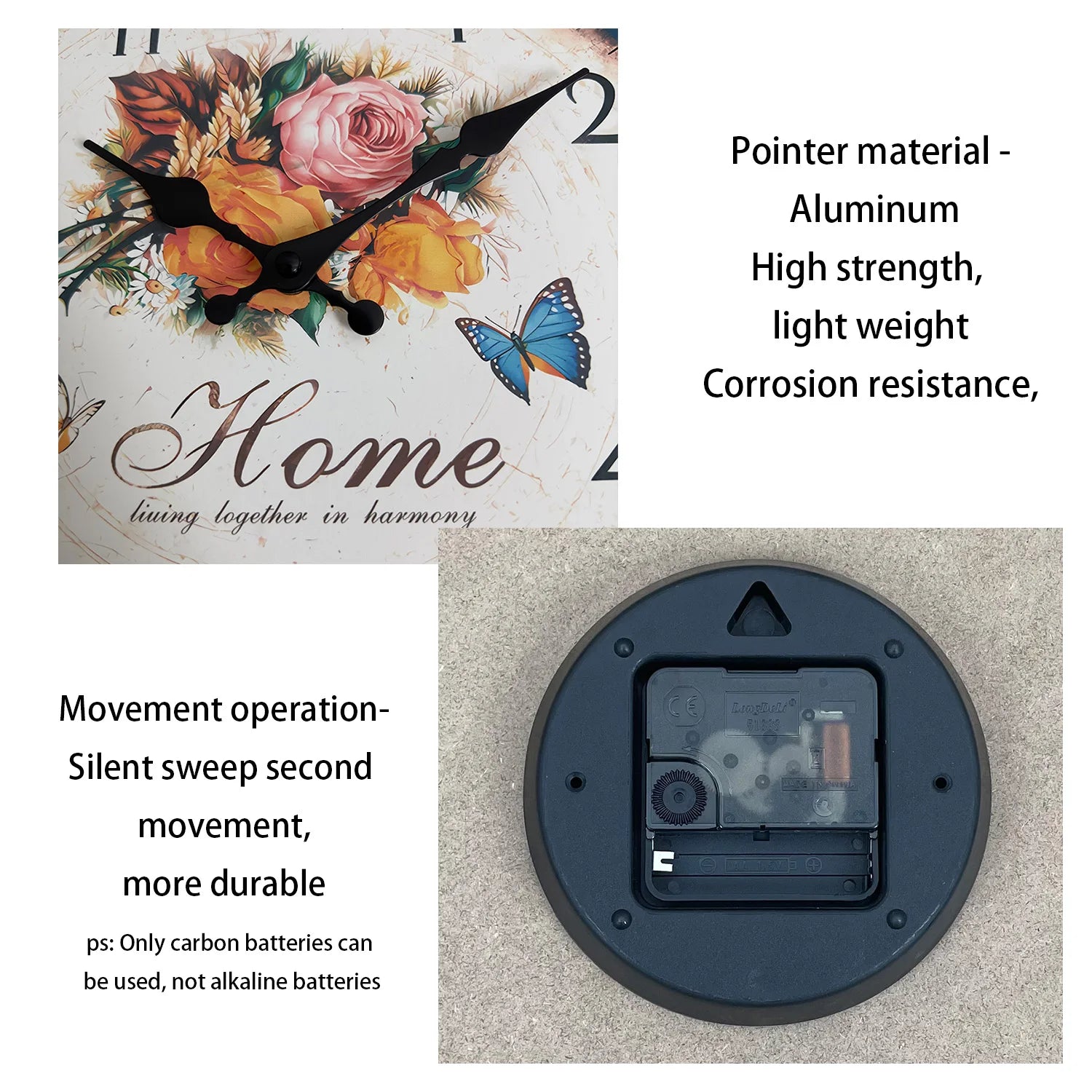 European style flower wall clock with elegant floral design and silent sweep movement for quiet operation