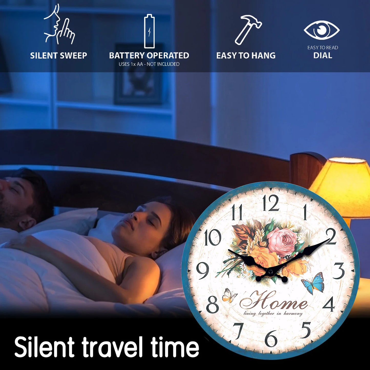 European style flower wall clock with silent sweep mechanism and easy to hang design