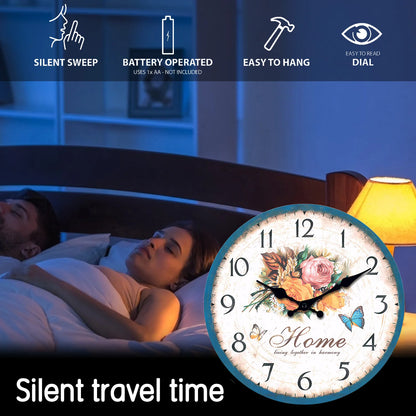 European style flower wall clock with silent sweep mechanism and easy to hang design