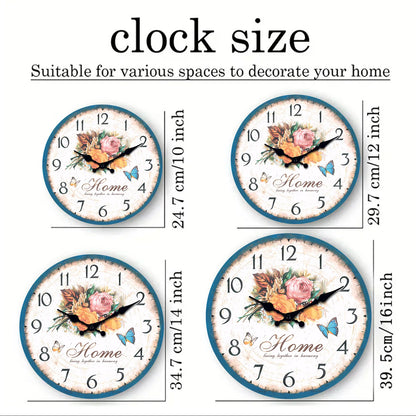 European style flower wall clock in various sizes with floral design and clear numbers