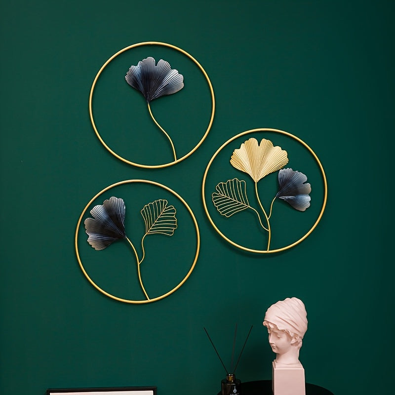 Nutshell European style wall art featuring three decorative circular frames with leaf designs