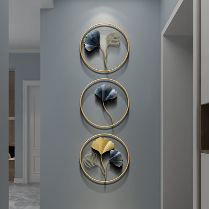 Elegant European style wall art featuring three floral designs in gold and blue frames