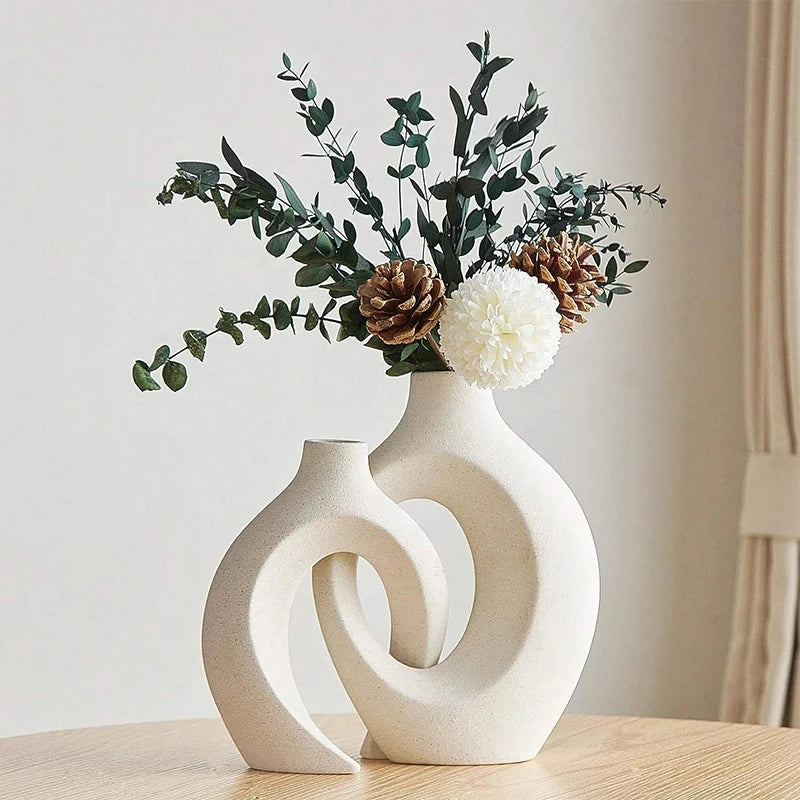 European style white plastic vase set with elegant curves and decorative flowers for home decor