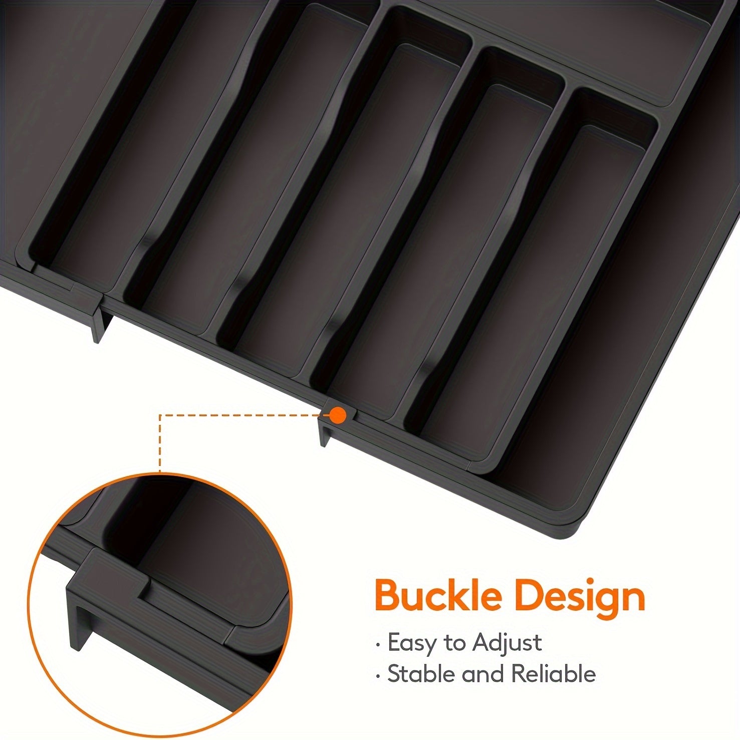 Nutshell expandable cutlery tray with adjustable compartments for organized kitchen utensils