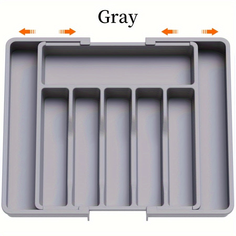 Nutshell expandable cutlery tray in gray with adjustable compartments for kitchen organization